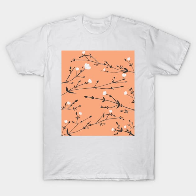 Branches Pattern in Coral T-Shirt by artvoria